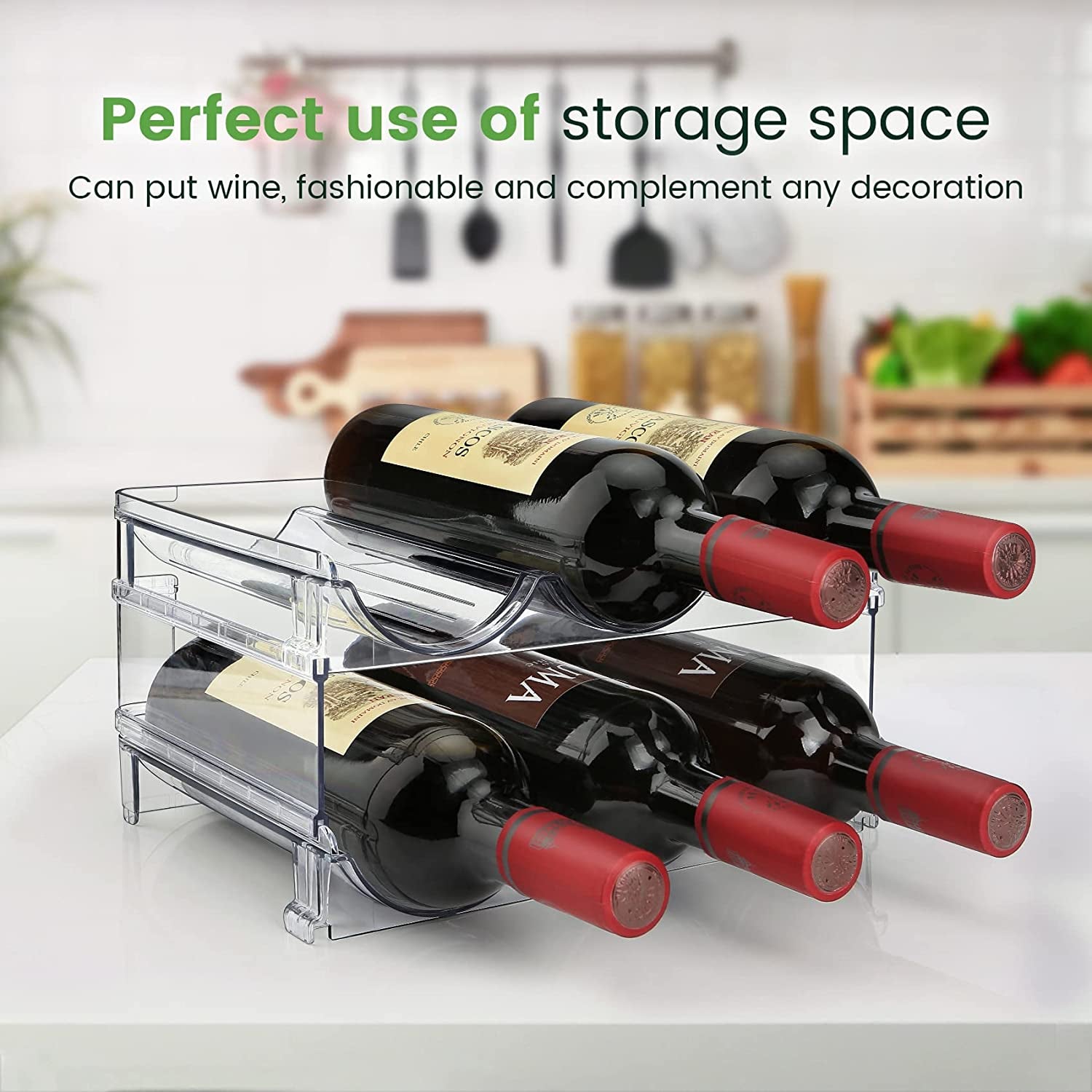 Elevate Your Organization with Our Stackable Water Bottle Storage Rack - 2 Pack Clear Acrylic Solution for Cabinets and Refrigerators