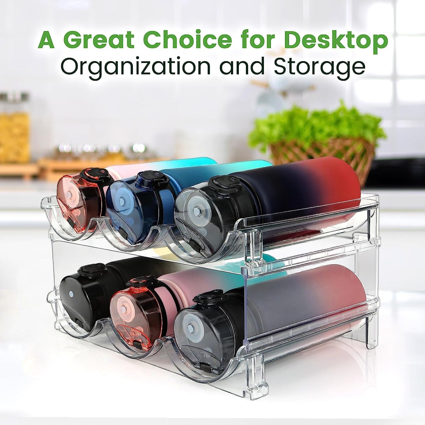 Elevate Your Organization with Our Stackable Water Bottle Storage Rack - 2 Pack Clear Acrylic Solution for Cabinets and Refrigerators