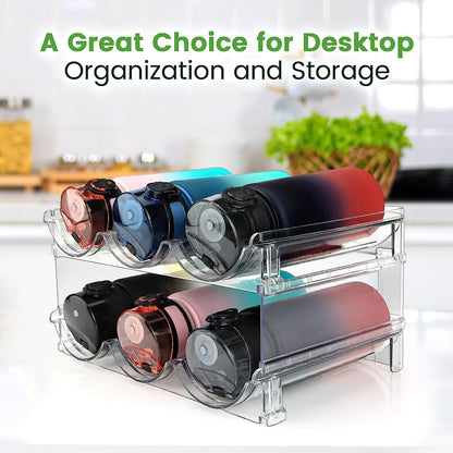 Elevate Your Organization with Our Stackable Water Bottle Storage Rack - 2 Pack Clear Acrylic Solution for Cabinets and Refrigerators