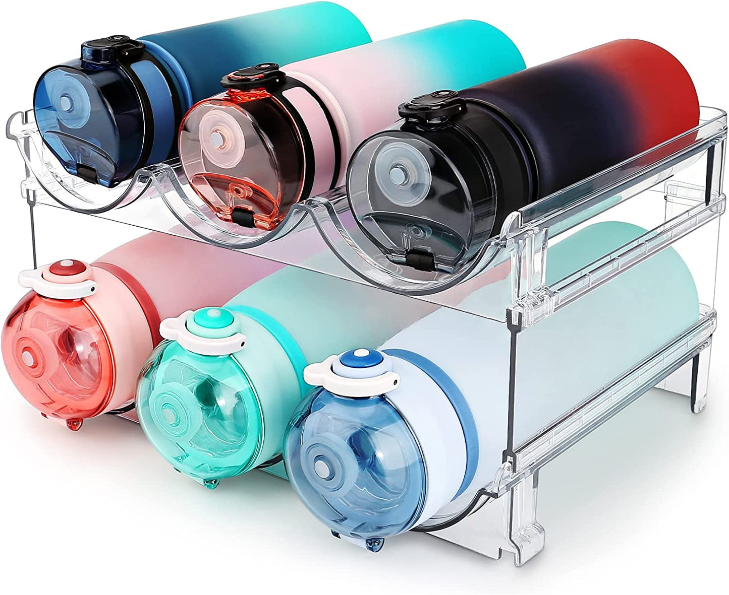 Elevate Your Organization with Our Stackable Water Bottle Storage Rack - 2 Pack Clear Acrylic Solution for Cabinets and Refrigerators