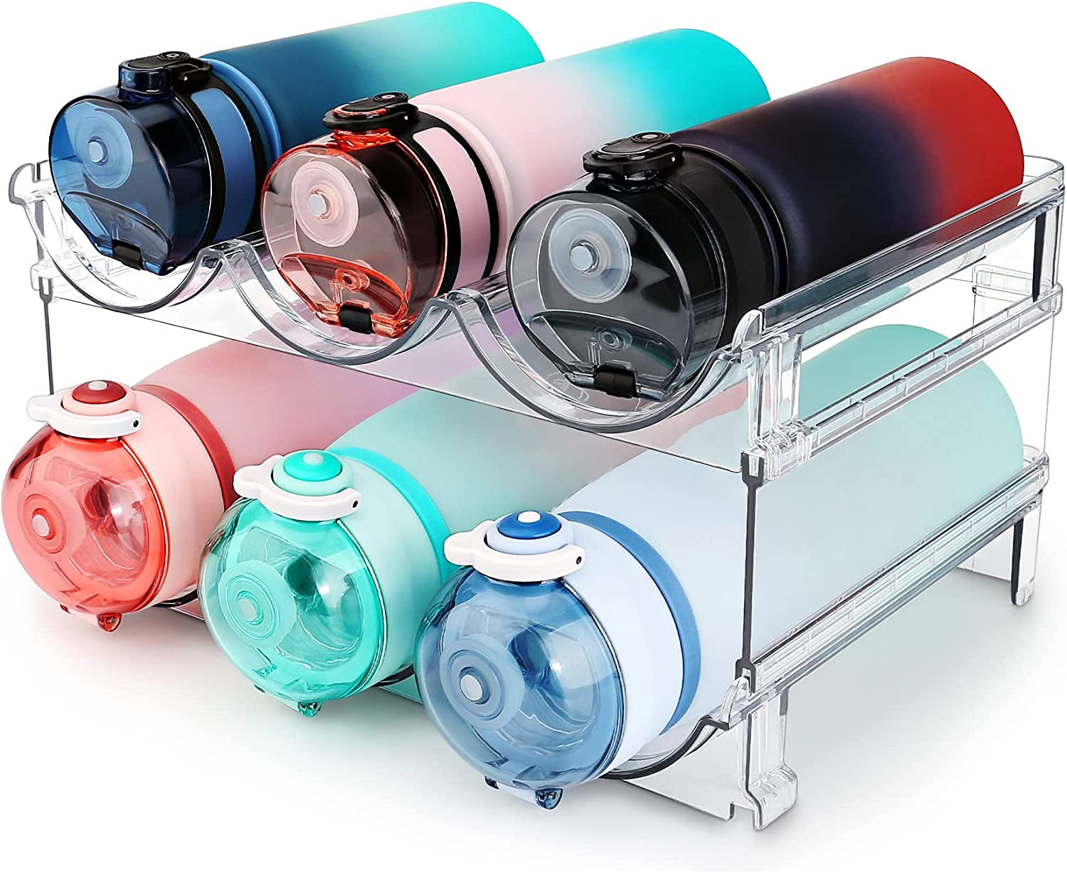 Elevate Your Organization with Our Stackable Water Bottle Storage Rack - 2 Pack Clear Acrylic Solution for Cabinets and Refrigerators