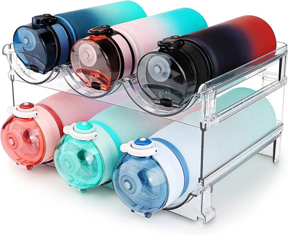 Elevate Your Organization with Our Stackable Water Bottle Storage Rack - 2 Pack Clear Acrylic Solution for Cabinets and Refrigerators