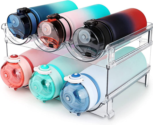 Elevate Your Organization with Our Stackable Water Bottle Storage Rack - 2 Pack Clear Acrylic Solution for Cabinets and Refrigerators