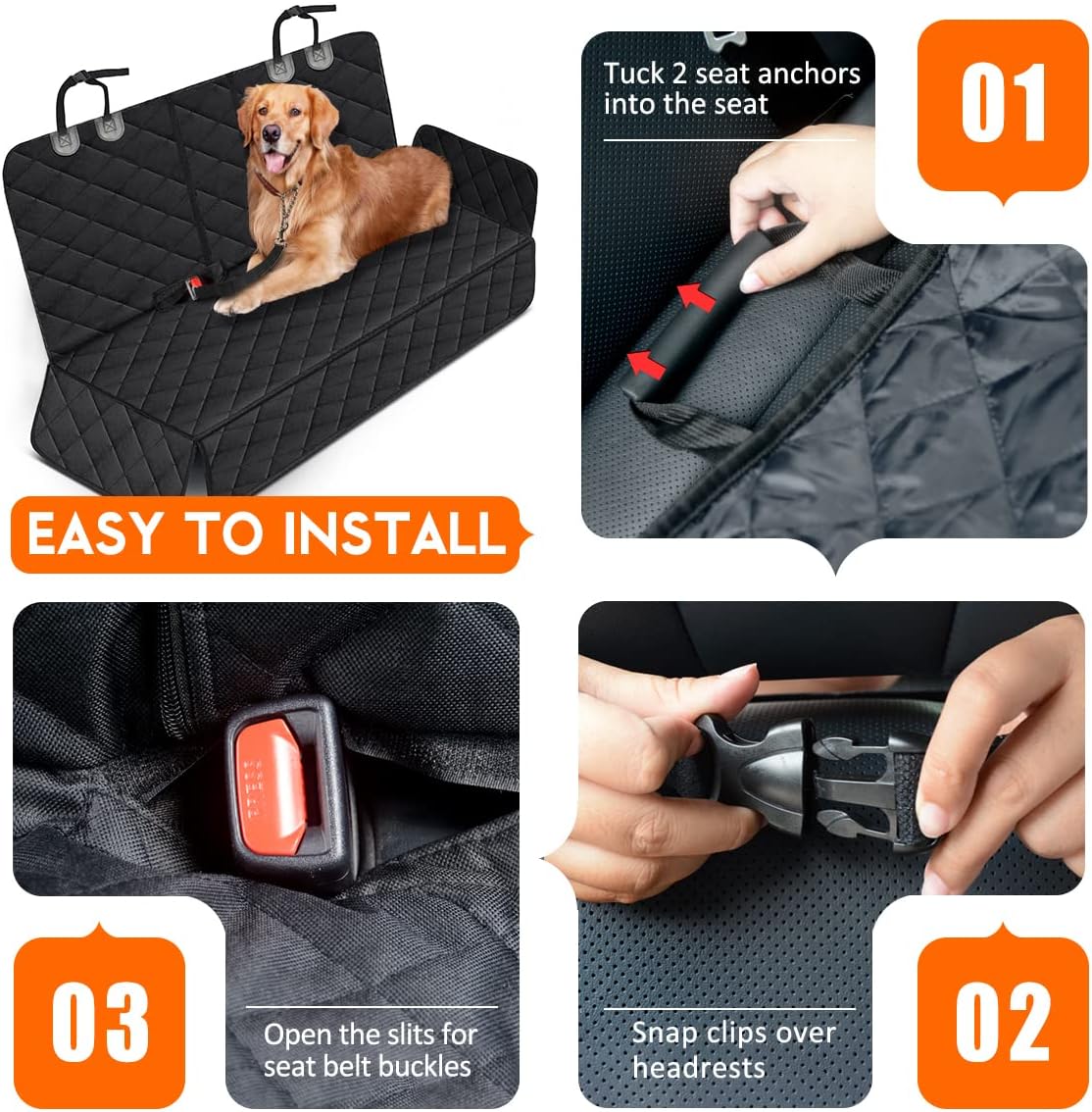 Premium Waterproof Dog Car Seat Cover - Ultimate Back Seat Protector for Pets & Kids - Non-Slip Design Fits Most Cars, SUVs, and Trucks - Black