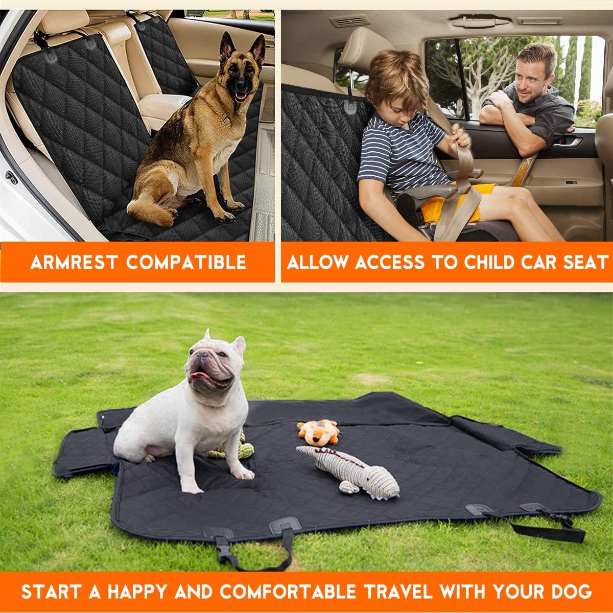 Premium Waterproof Dog Car Seat Cover - Ultimate Back Seat Protector for Pets & Kids - Non-Slip Design Fits Most Cars, SUVs, and Trucks - Black
