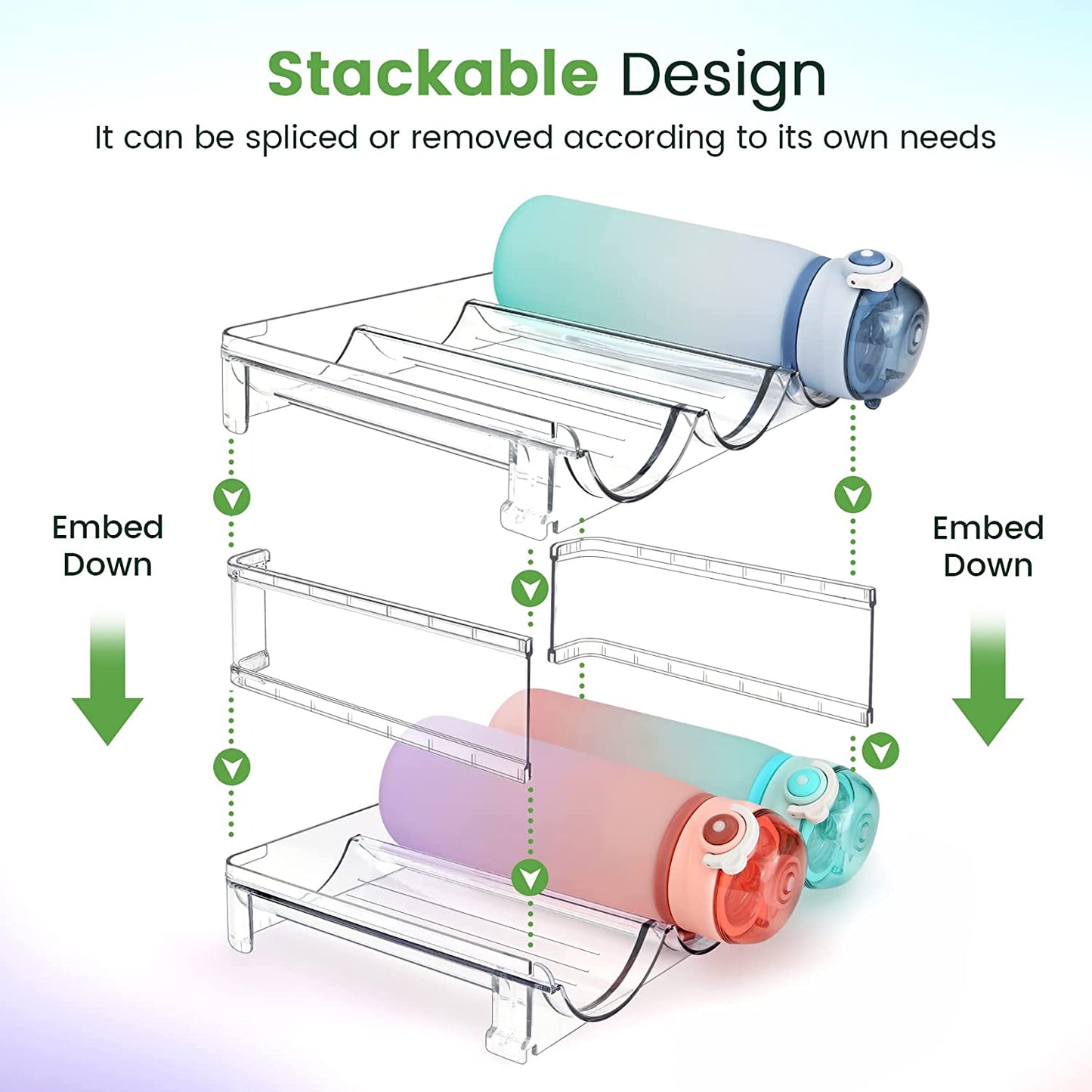 Elevate Your Organization with Our Stackable Water Bottle Storage Rack - 2 Pack Clear Acrylic Solution for Cabinets and Refrigerators